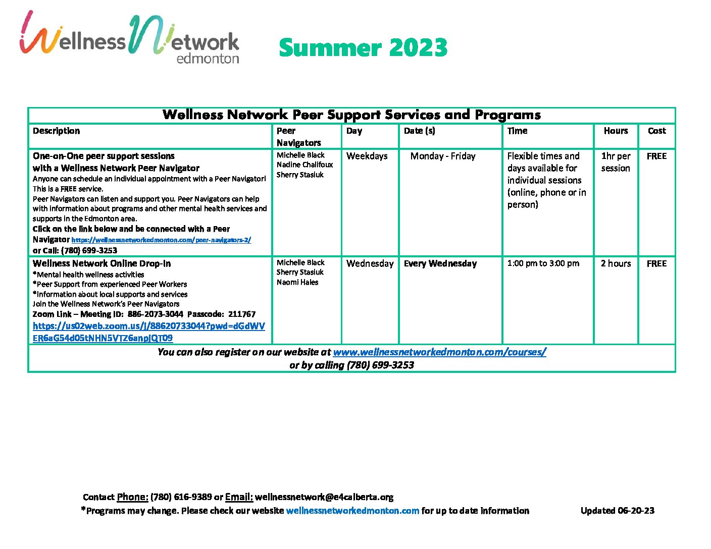 Wellness Network Summer Programs 2023